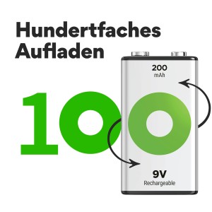 GP Recyko 9V Akku, 200mAh, wiederaufladbar. Ideal für Rauchmelder und Audiogeräte.
