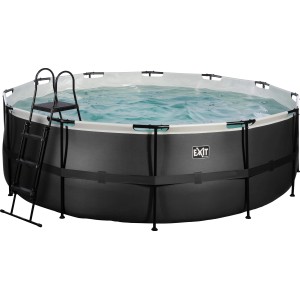 Exit Black Leather Pool, ø 427 cm, mit Leiter und Filterpumpe. Stahlrahmenpool in Schwarz.