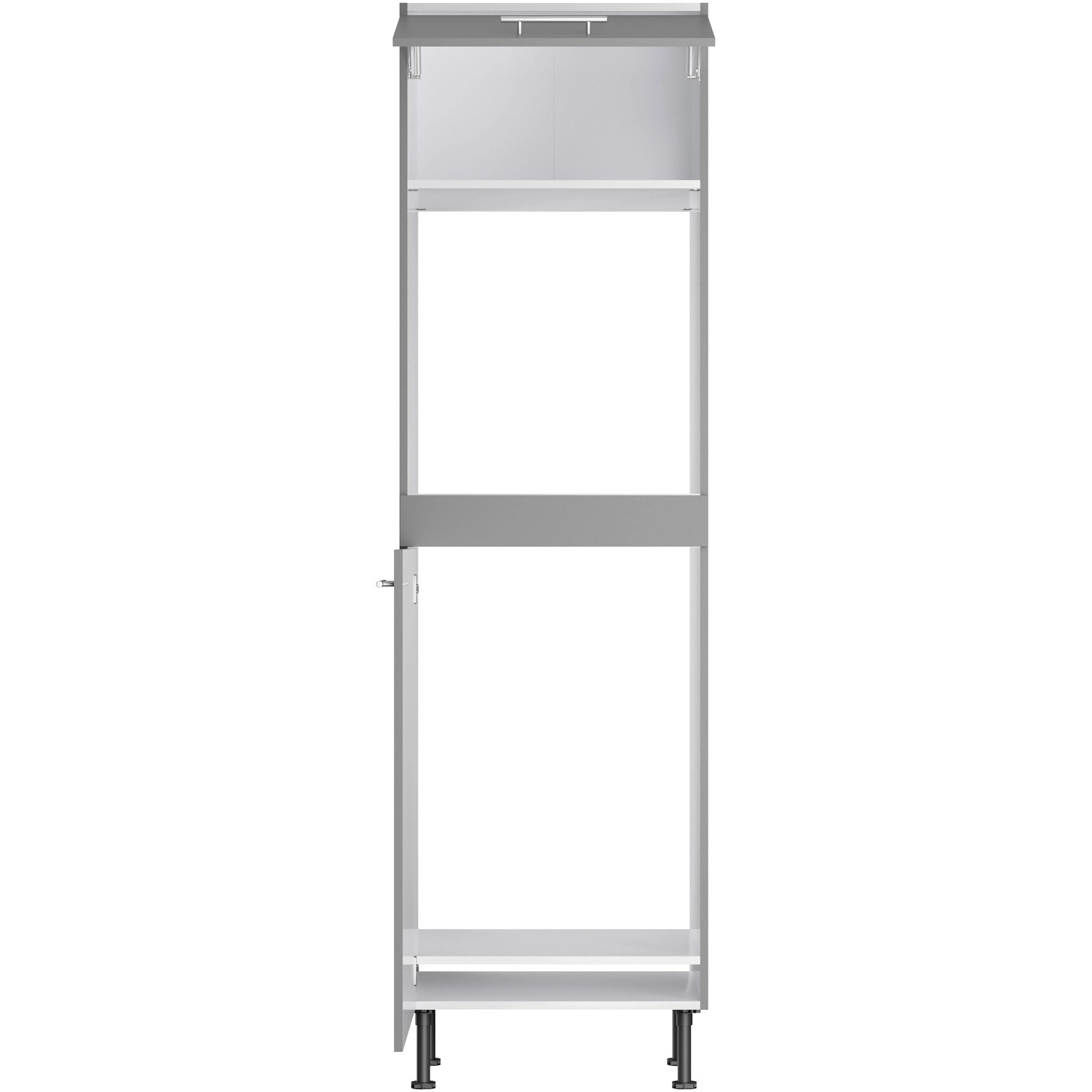 Optifit Hochschrank Mats825, 60 cm, Basaltgrau, für Backofen und Kühlschrank. Vorratsschrank mit Klappe und Tür.