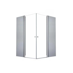 Glas Eckdusche L-Form, 62,5x62,5x195cm, Duschkabine mit Klarglas und silbernen Profilen.