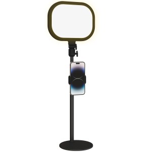 Schwarze HOMCOM Tischlampe mit LED, Telefonhalterung und einstellbaren Lichtmodi.