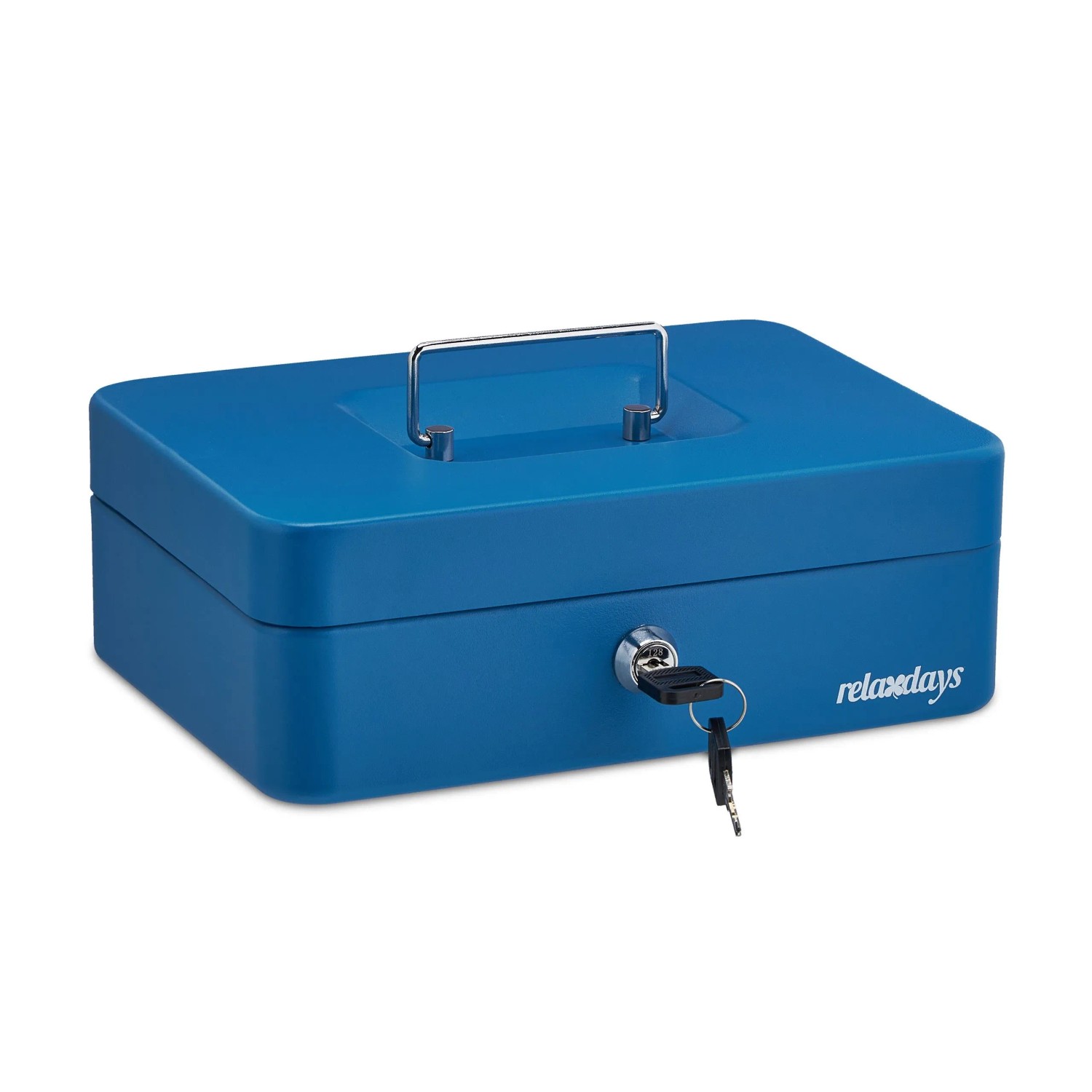 Relaxdays Geldkassette Stahl Blau Abschließbar mit Münzzählbrett 9 cm x 25 cm x 18 cm 1,2 kg