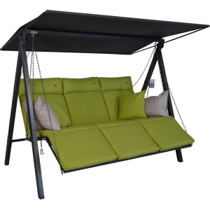 Angerer Hollywoodschaukel 3-Sitzer Lounge Smart Lime mit Sonnendach und grünen Polstern.