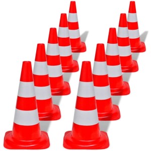 10er Set DELUKE Leitkegel OLLI, 50cm, rot/weiß, reflektierend. Verkehrskegel für Baustellen und Verkehr.
