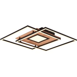 Moderne Trio LED Deckenleuchte Via in Holzoptik und Schwarz matt, Lichtfarbe einstellbar.