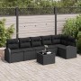 Schwarzes 7-teiliges Garten-Sofa-Set aus Poly Rattan mit Kissen von vidaXL.