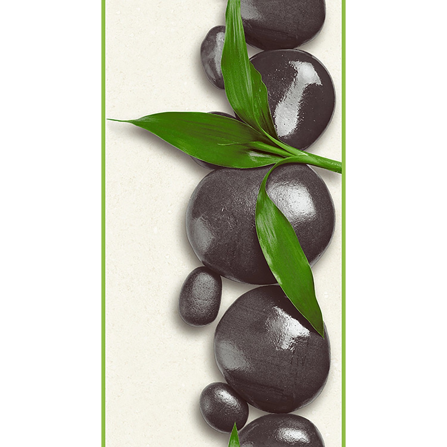 Bricoflor Wellness Tapete Blätter Steine Asiatische Wandtapete Selbstklebend in Weiß Schwarz Grün Panel Vinyltapete mit 