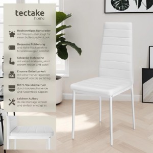 Tectake Esszimmerstuhl Thomas, weiß, gepolstert, Kunstlederbezug, hohe Rückenlehne, modernes Design.