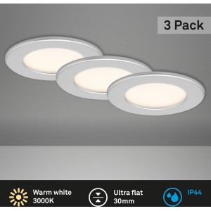 Brilo LED-Einbauleuchte Thin 3er-Set, chrom-matt, warmweiß. Einbaustrahler für Bad & Wohnraum.