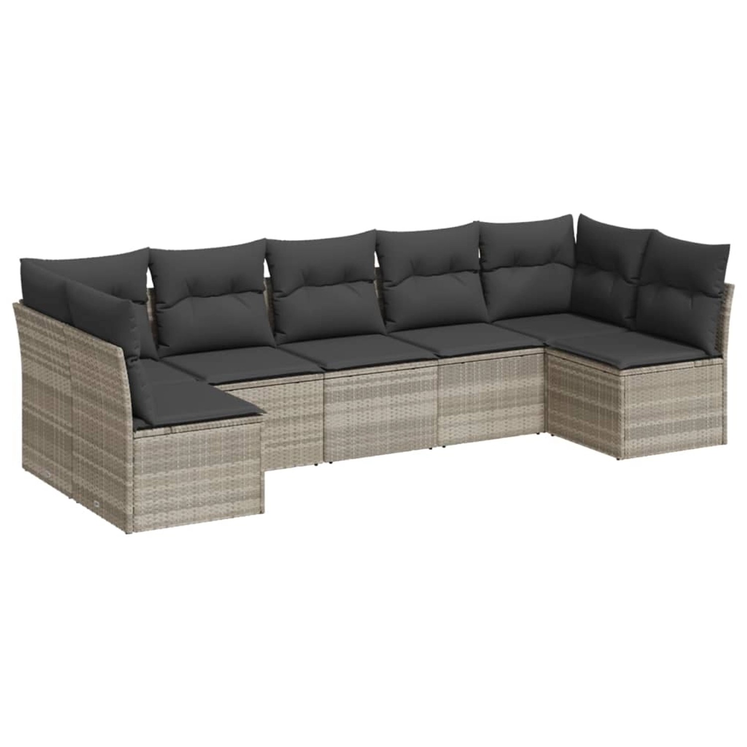 vidaXL 7-Tlg Garten-Sofagarnitur mit Kissen Hellgrau Poly Rattan 3217432