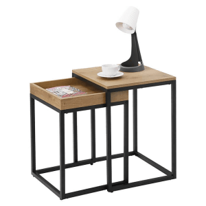 Songmics Nachttisch-Set Barnet-old Industrie-Design Braun-Schwarz 2-teilig