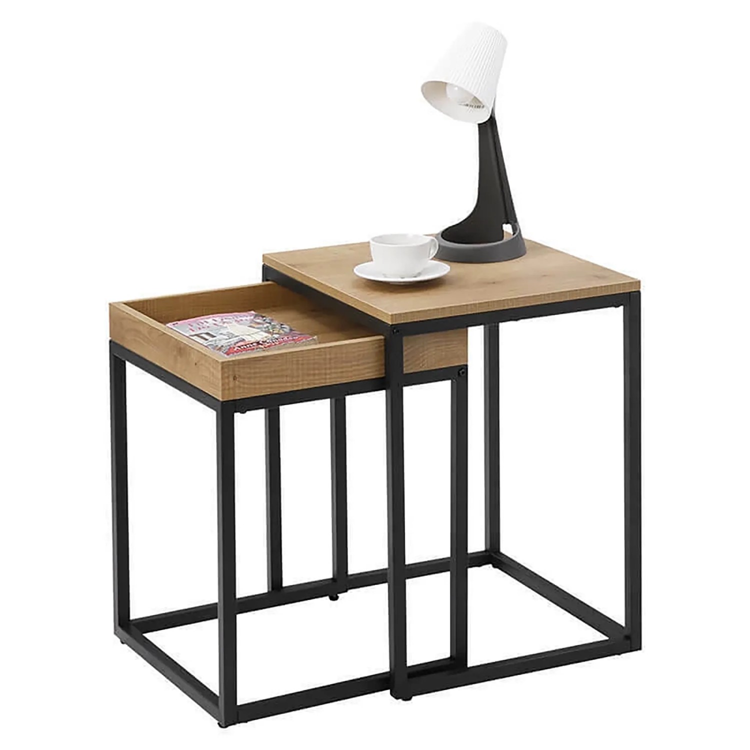 Songmics Nachttisch-Set im Industrie-Design, 2-teilig, braun-schwarz.