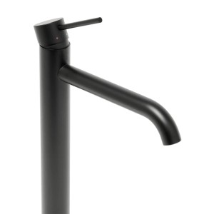 Hohe schwarze Einhebelmischer Waschtischarmatur aus mattem Edelstahl, 30,8 cm, für moderne Bäder.