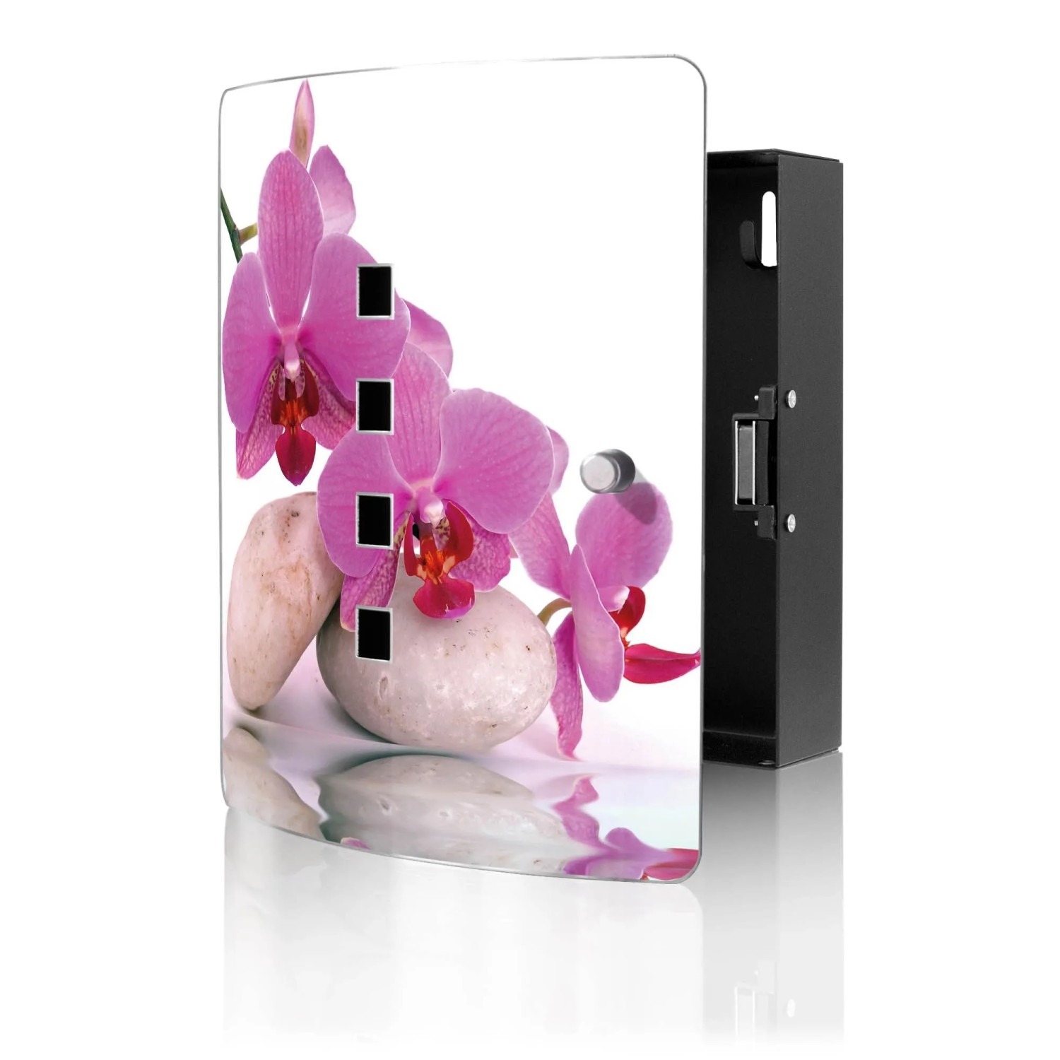 Banjado Design Schlüsselkasten Aus Edelstahl Für 10 Schlüssel 24x21,5x7cm Mit Magnetverschluss Motiv Orchidee