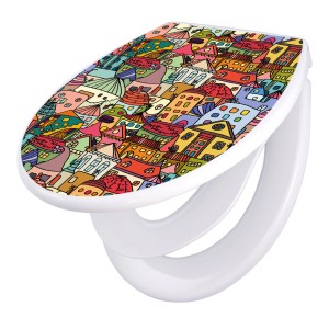 Banjado Familien WC-Sitz mit Funky Town Motiv. Klodeckel mit integriertem Kindersitz und Absenkautomatik.