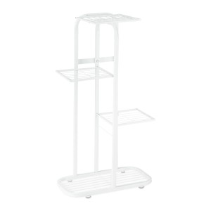 Weiße Blumentreppe aus Stahl mit 4 Etagen, 81 cm hoch. Modernes Pflanzenregal für Innen & Außen.
