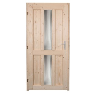 Nebeneingangstür Panto NET 506 aus Holz, Natur mit Lichtausschnitt und Ornamentglas.
