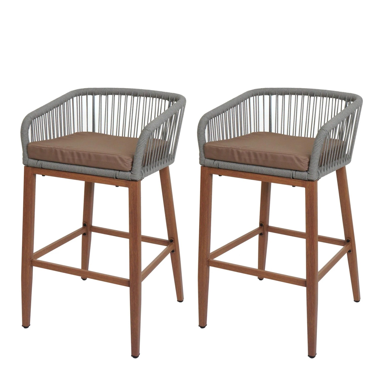 MCW Barhocker O22 2er-Set Hellgrau Kissen Taupe Holz-Optik günstig online kaufen