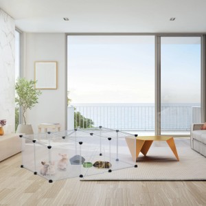 Relaxdays Freilaufgehege Eisen Kunststoff Transparent Weiß Schwarz Erweiterbar Rutschfest 37 cm x 110 cm x 75 cm 3,3 kg