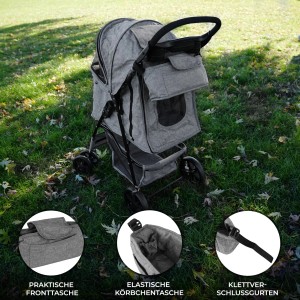 Monstershop Haustierwagen mit Fronttasche, gewebt grau. Zubehör für Hundetransportboxen & Hundetaschen.