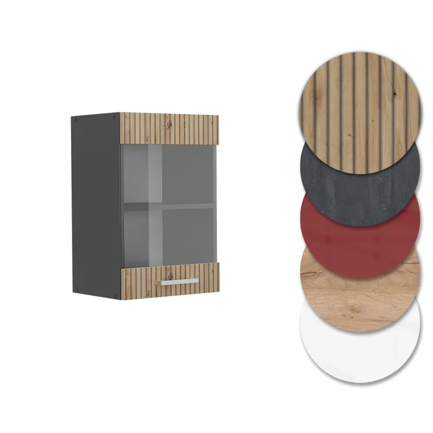 Vicco Küchenglasschrank R-Line, Hängeschrank in Artisan-Eiche/Anthrazit, 40 cm breit.