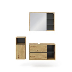 Vicco Badmöbel-Set Viola in Goldkraft Eiche/Anthrazit, 3-teilig mit Midischrank.