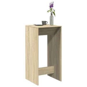 vidaXL Bartisch Sonoma-Eiche aus Holzwerkstoff. Moderner Stehtisch in heller Holzoptik mit Tasse und Blumen.