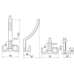 SOTECH Garderobenhaken JASMIN Kurz Schwarz