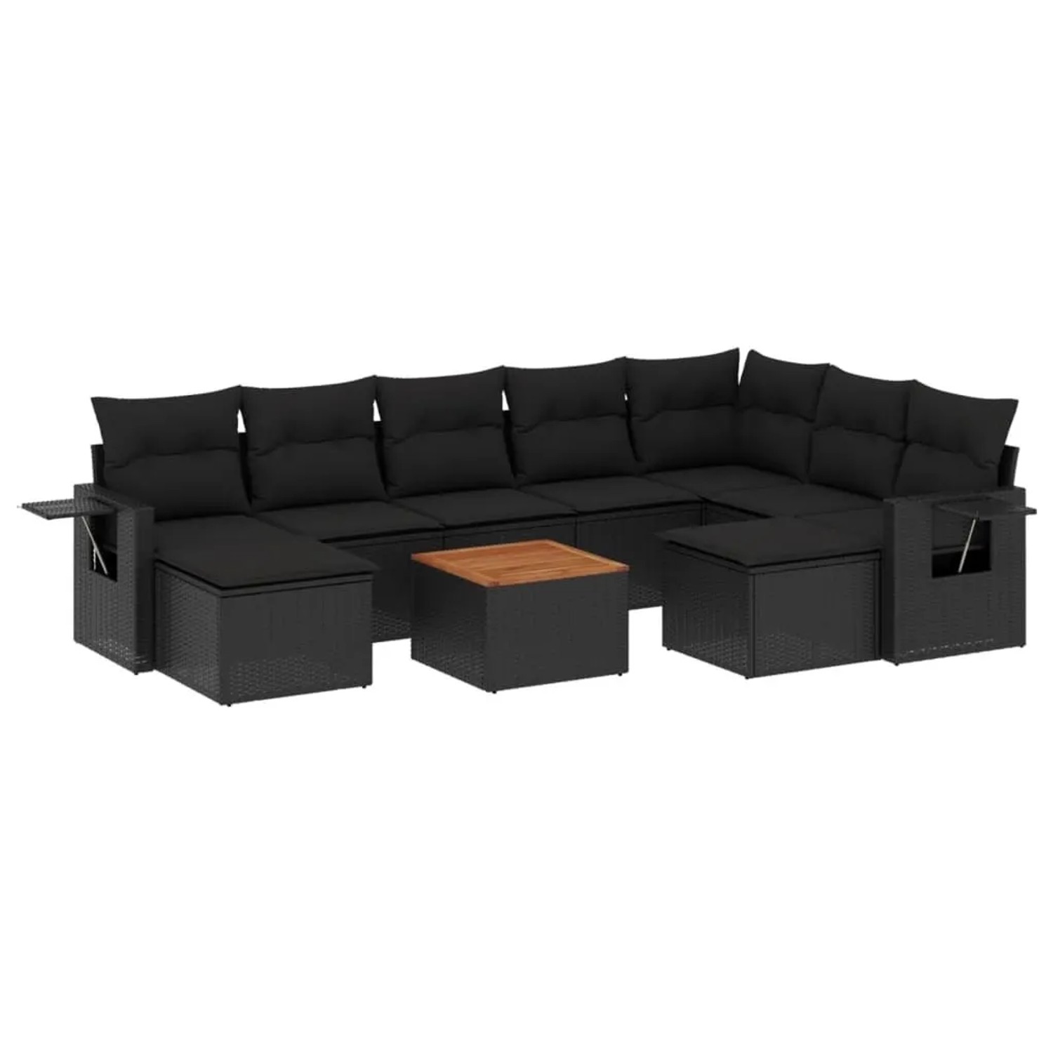 vidaXL 10-Tlg Garten-Sofagarnitur mit Kissen Schwarz Poly Rattan 3224844 günstig online kaufen
