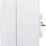Weißer Homematic IP Wassersensor von der Seite mit goldenen Kontakten. Kompaktes Gerät zur Feuchtigkeitserkennung im Smart Home.