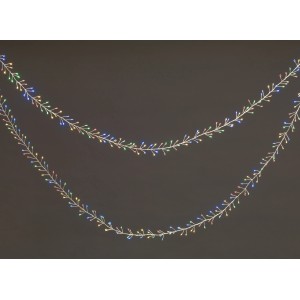 LED-Drahtlichterkette mit 480 bunten LEDs und transparentem Kabel für Innen- und Außenbereiche.