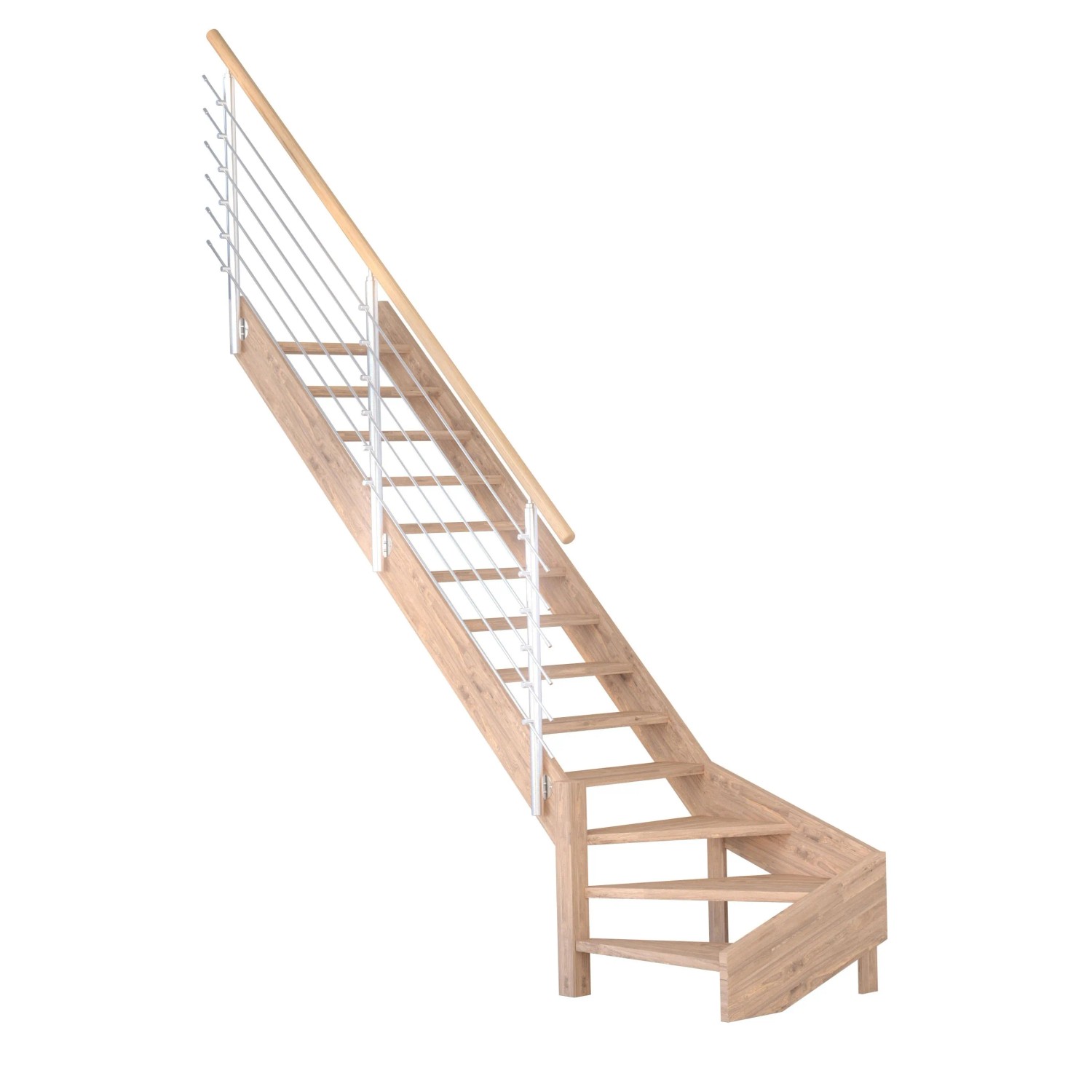 Treppe Mykonos Pro Eiche Gew. L 80 cm Design-Geländer-Edelstahl FSC® günstig online kaufen