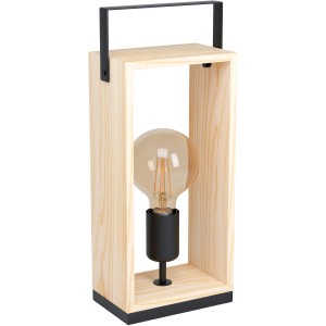 Eglo Tischleuchte Famborough: Designlampe aus Holz und Metall in Schwarz/Natur mit E27 Fassung.