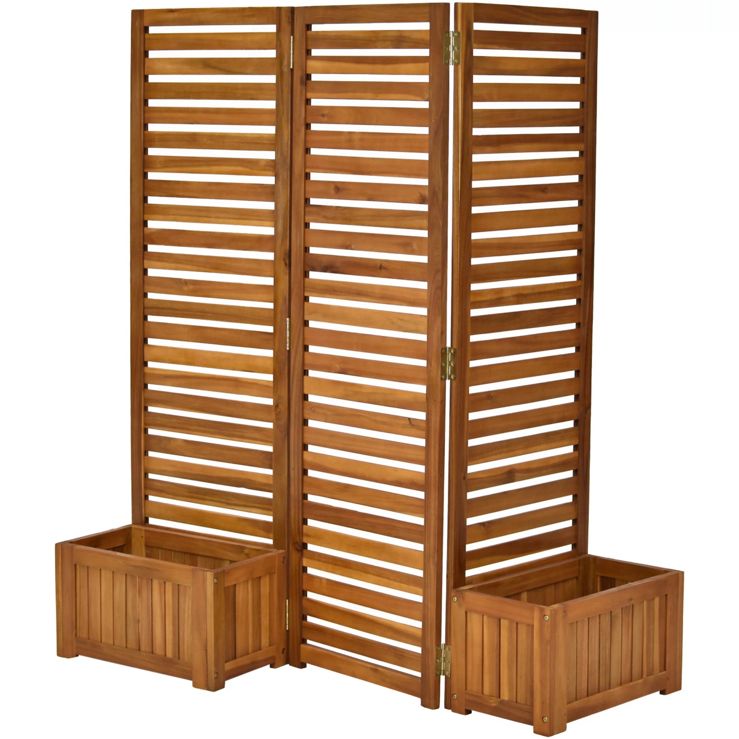 Merxx Sichtschutz mit 2 Blumenkästen aus geöltem Akazienholz, flexibel aufstellbar.