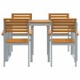 vidaXL Garten Essgruppe, 5-teilig, grau/braun, Akazie Massivholz. Tisch und vier Stühle.