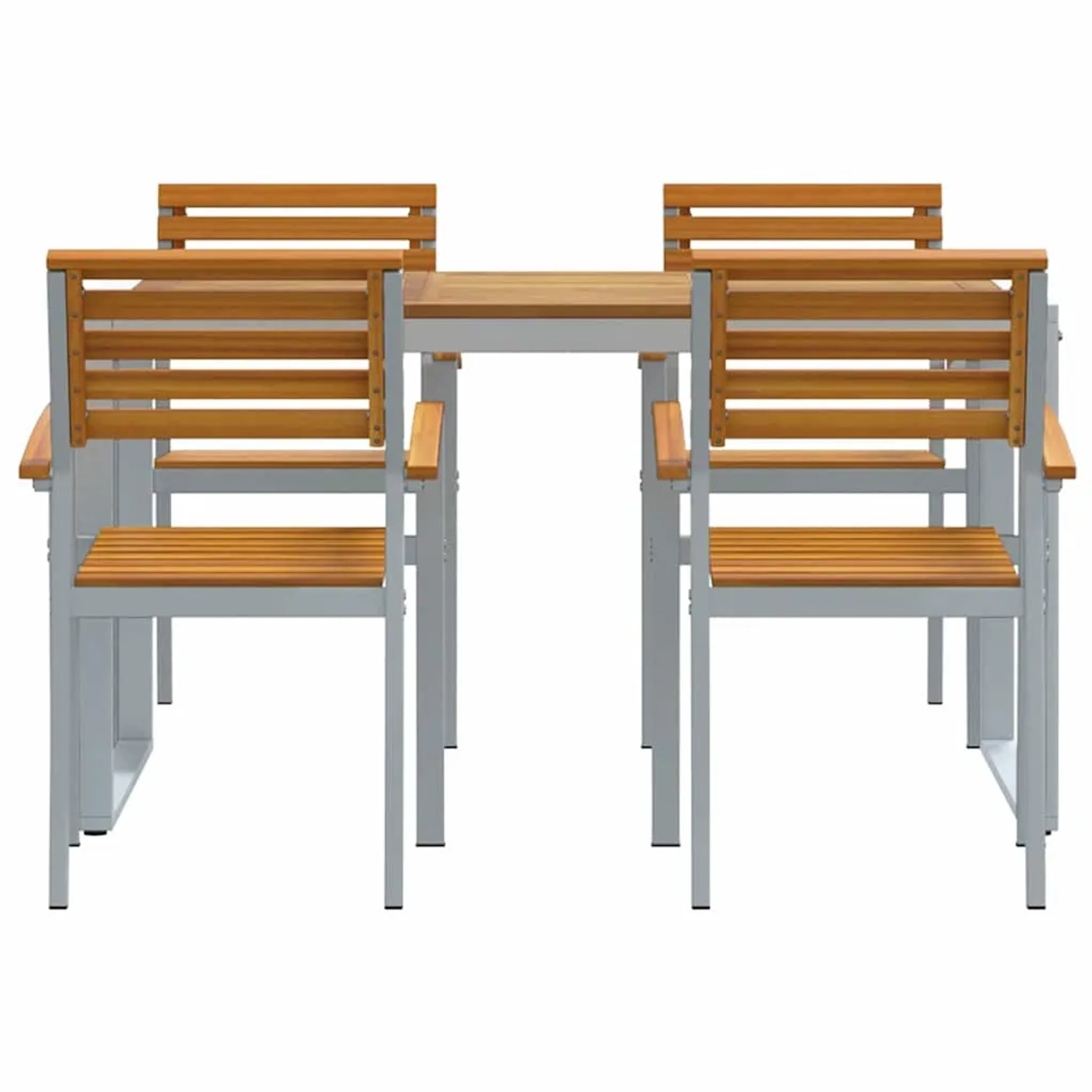 vidaXL Garten Essgruppe, 5-teilig, grau/braun, Akazie Massivholz. Tisch und vier Stühle.