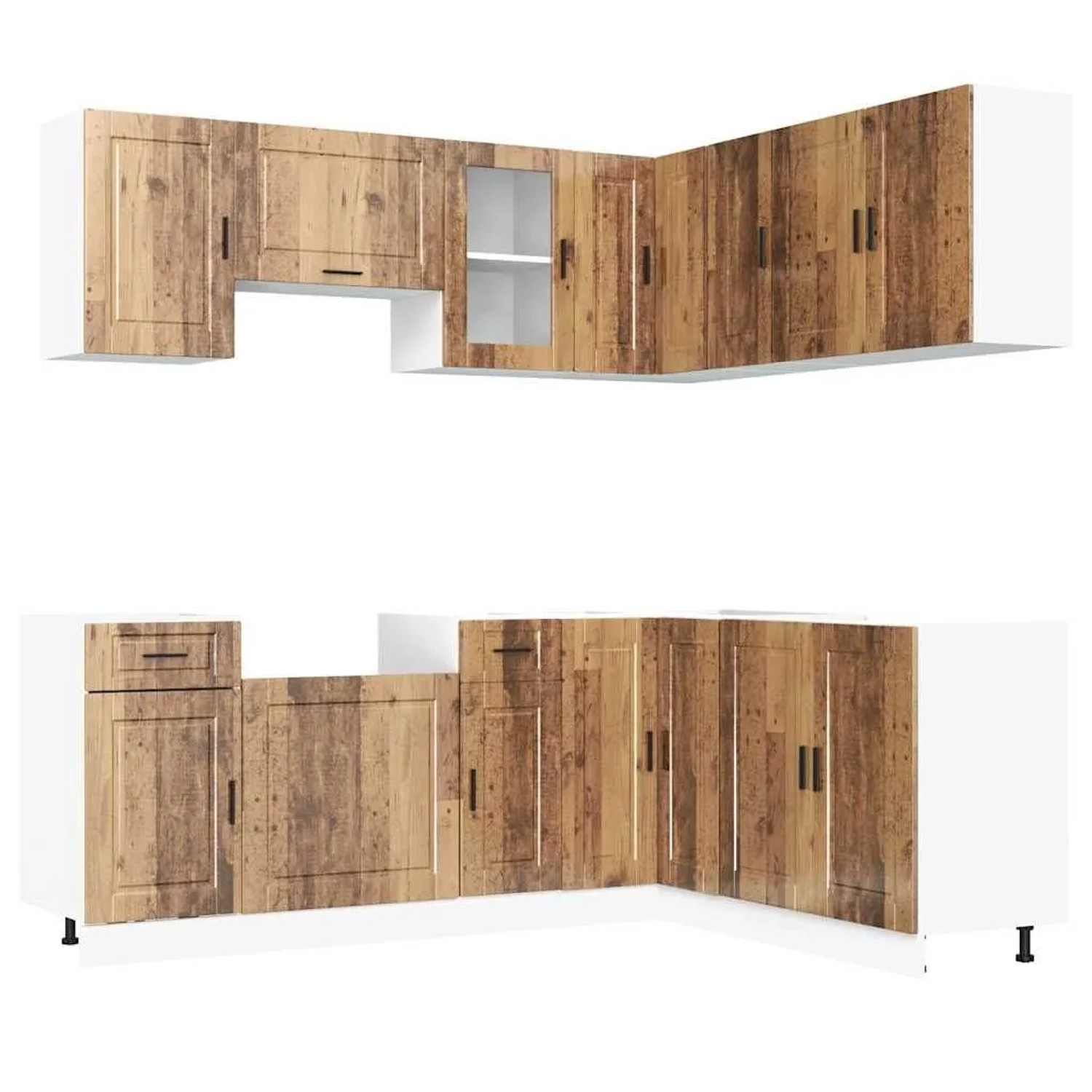 vidaXL 11 Tlg Küchenschrank-Set Porto Altholz-Optik Holzwerkstoff 3314969