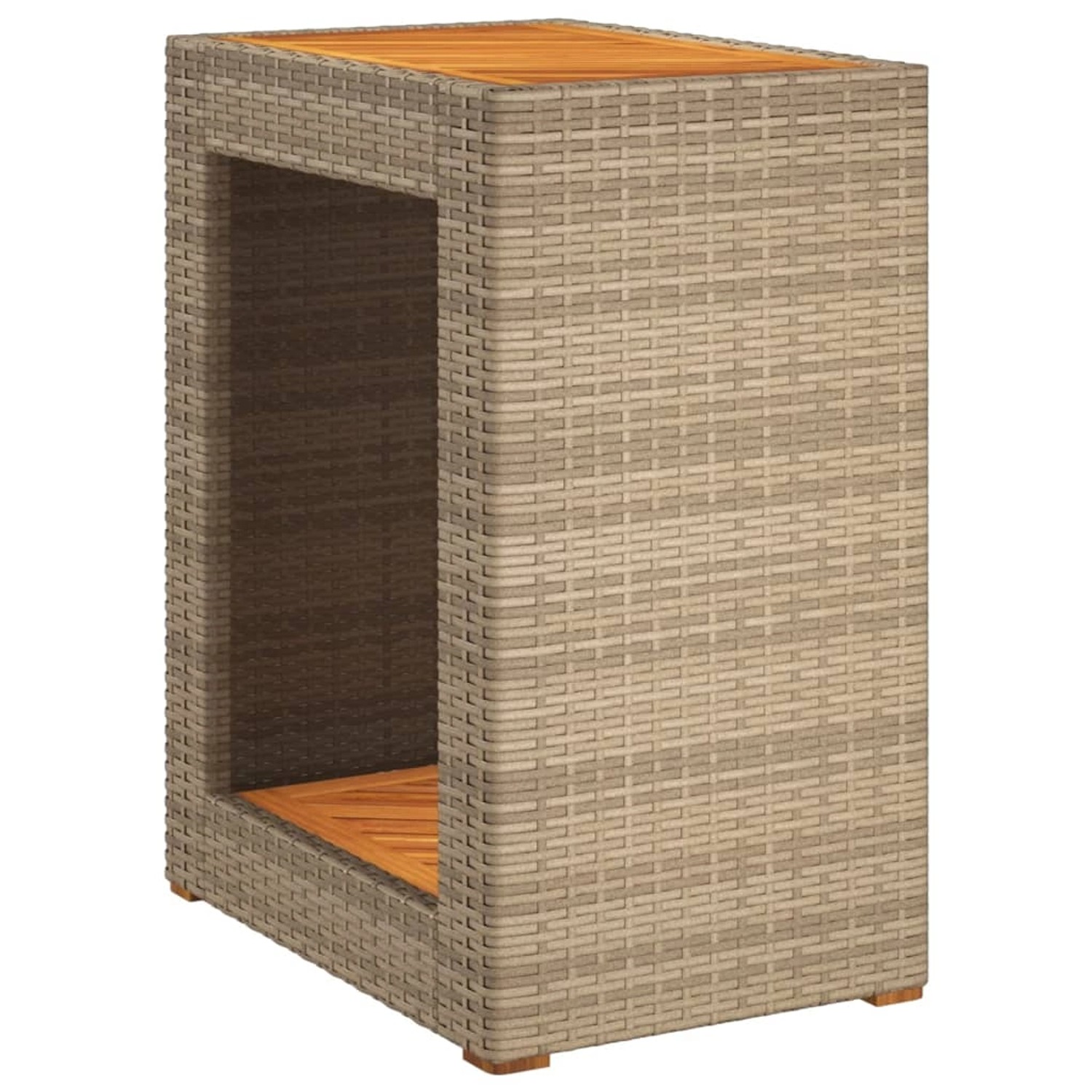 vidaXL Garten-Beistelltisch mit Holzplatte Beige Poly Rattan 366305 günstig online kaufen
