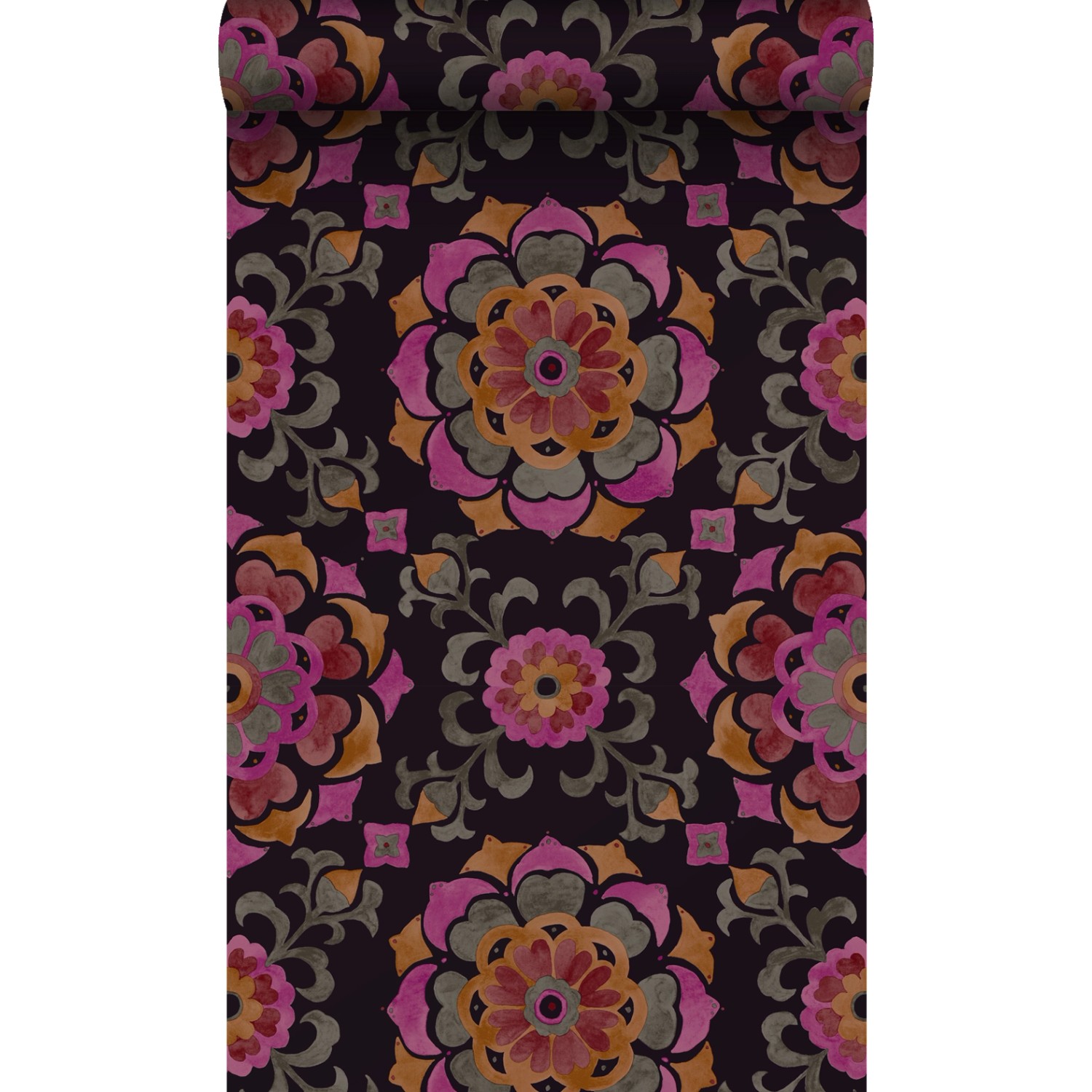 Origin Wallcoverings Tapete Suzani Blumen Schwarz Orange und Rosa 53 cm x 1 günstig online kaufen