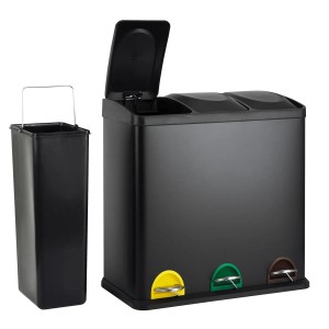 Schwarzer Svita Mülleimer TC3X20 mit 3 Fächern (je 20L) und herausnehmbarem Inneneimer.