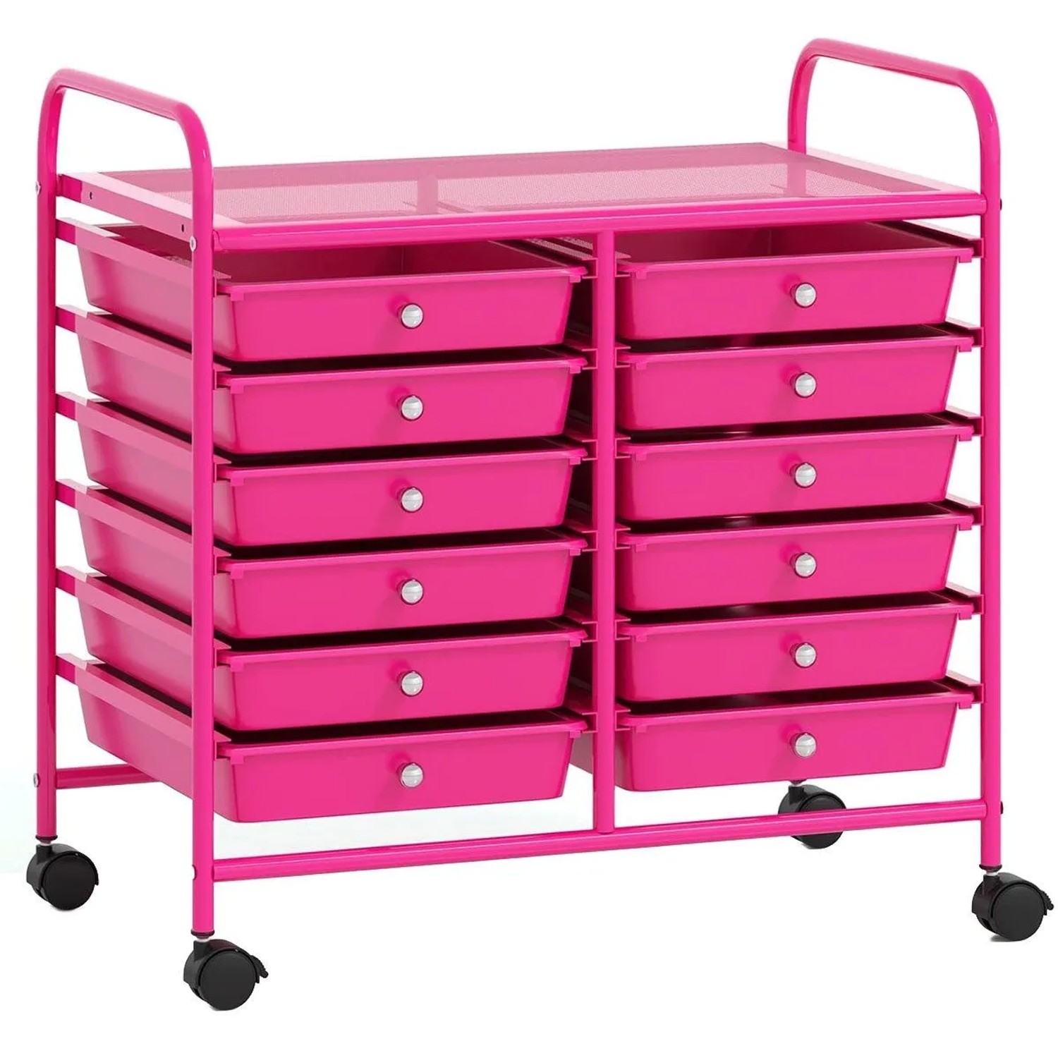 Costway Rollwagen mit 12 Stapelbaren Schubladen Badrollwagen Hot Pink günstig online kaufen