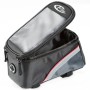 Tectake Fahrradtasche mit Rahmenbefestigung, wasserabweisend, schwarz, grau und rot.