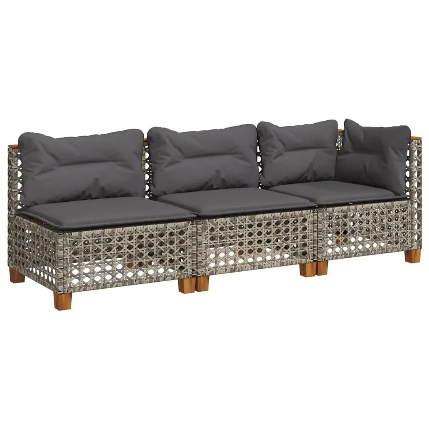 vidaXL Gartensofa mit Kissen 3-Sitzer Grau Poly Rattan 365942 günstig online kaufen
