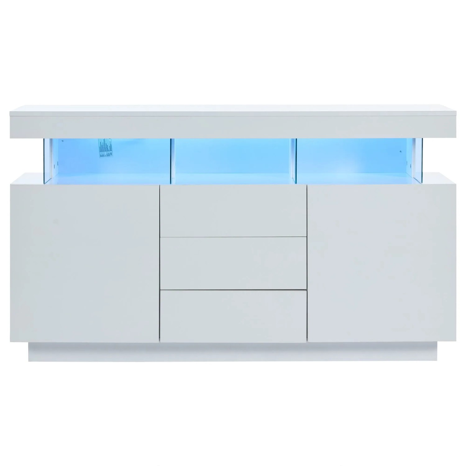 okwish Sideboard mit LED Acryl Türen Küche 140x35x80cm Weiß