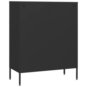 Schwarze vidaXL Kommode aus Stahl, 80x35x101,5 cm, mit zwei Türen und Füßen.