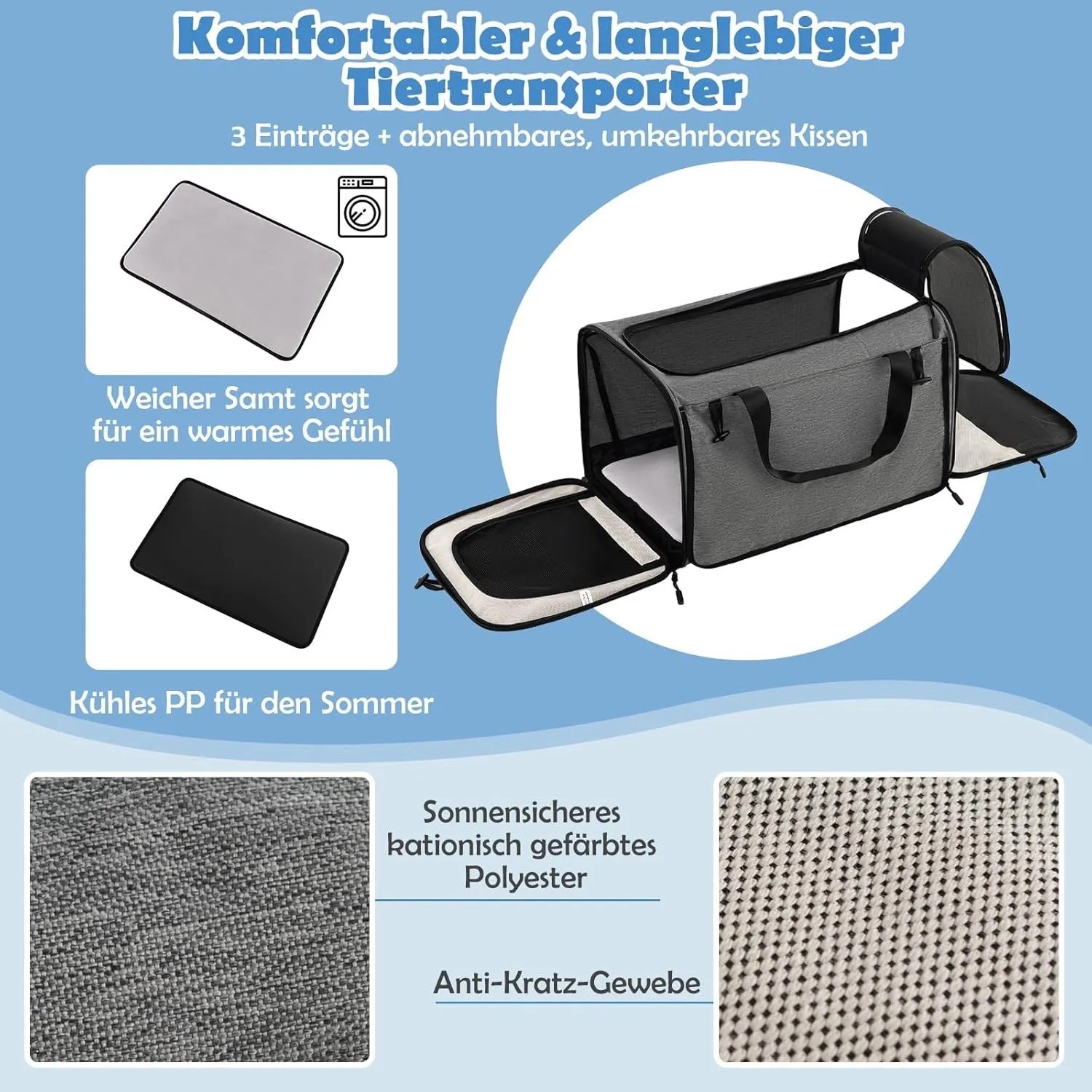 Costway Transportbox Katze Klappbare Reisebox für Haustiere Grau_4