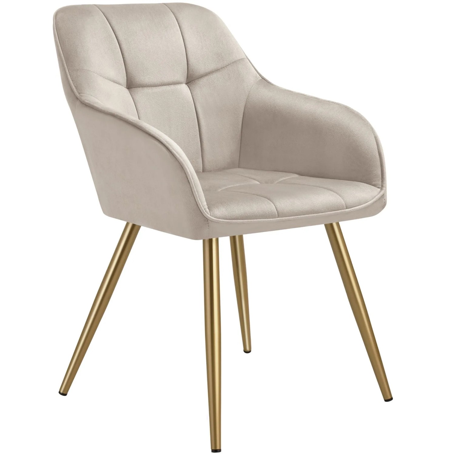 Tectake Esszimmerstuhl Marilyn Gepolstert  In Samtoptik  Gesteppt Durchgehende Lehne  62 x 58 x 82 cm Taupe Gold
