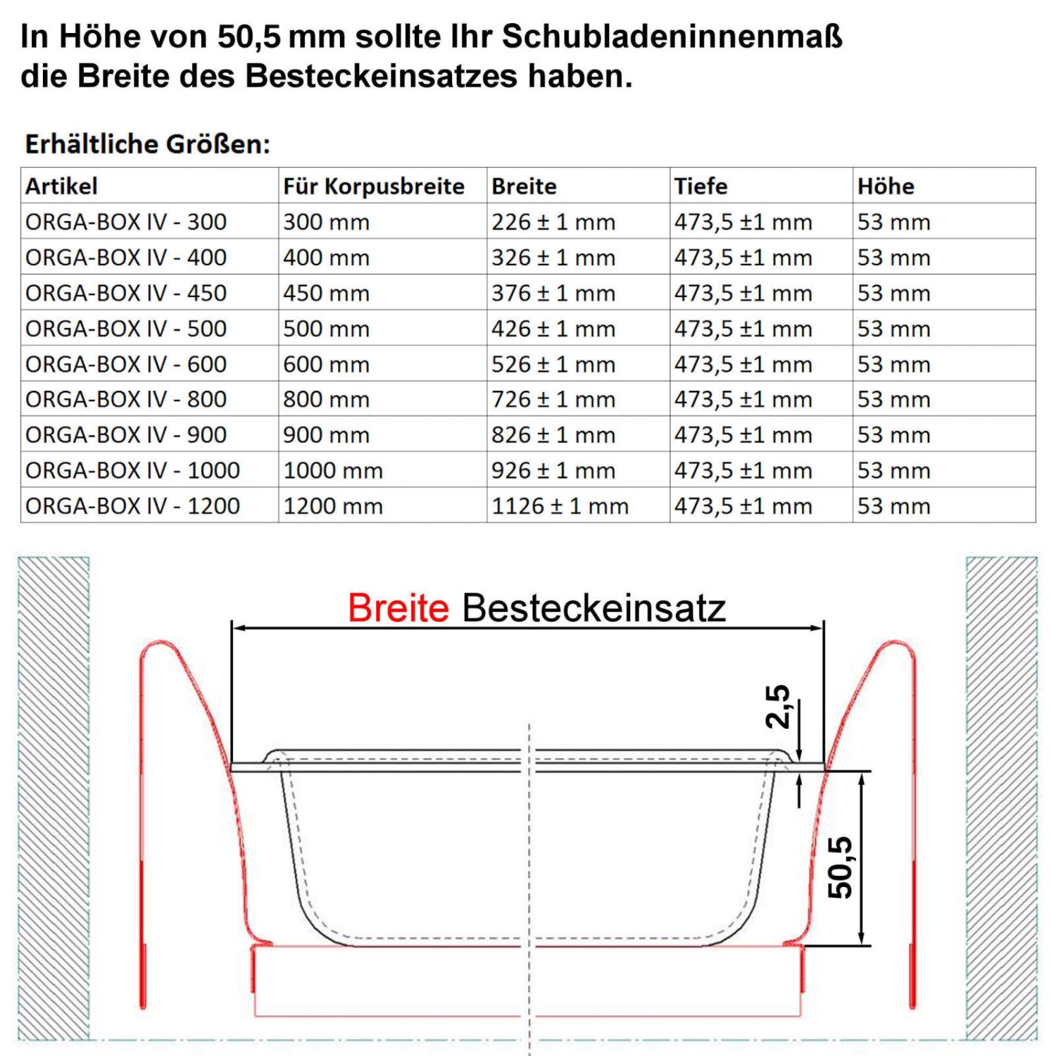 SOTECH ORGA-BOX IV UNIVERSAL Besteckeinsatz 450 mm Höhe 53 mm Schubkasteneinsatz Besteckeinteilung_5
