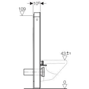 Skizze des Geberit Monolith Sanitärmoduls für Wand-WC, 114 cm, in Weiß mit Maßangaben.