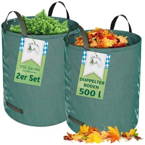 TTL GARDEN Gartensack 500 L 2er Set – Extra Großer Laubsack Selbststehend Mit Doppeltem Boden Für Gartenabfall